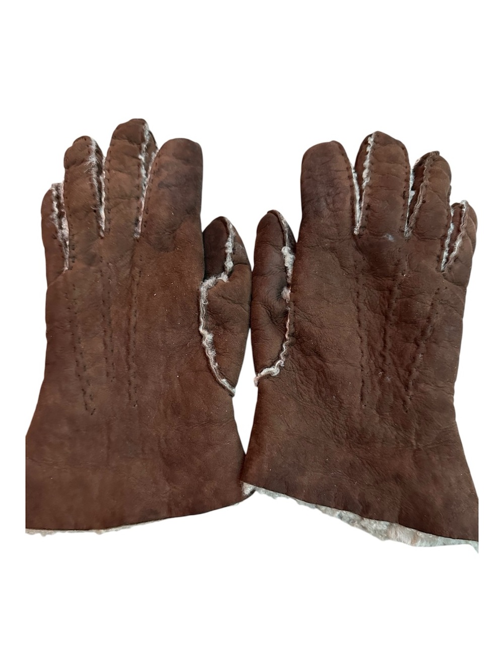 Women's Brown Suede Shearling-Trim Winter Gloves